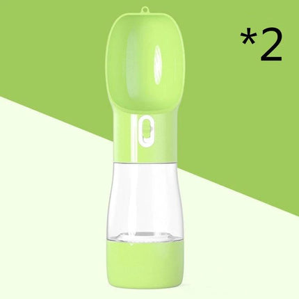 Portable Dog Water Bottle With Food Compartment For Travel green dual chamber portable pet water and food dispenser