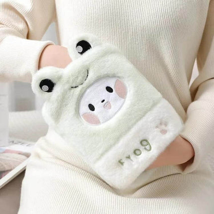 1L Plush Hand Warmer Hot Water Bag for Cozy Comfort - white plush frog design hand warmer shown in use