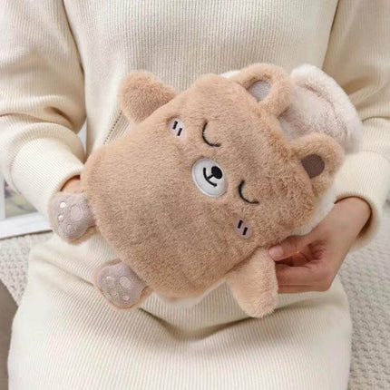1L Plush Hand Warmer Hot Water Bag for Cozy Comfort - beige plush bear hand warmer, 35x25cm portable heat bag wrapped in imitation sherpa