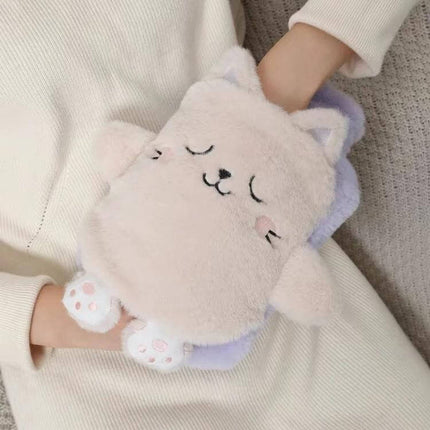 1L Plush Hand Warmer Hot Water Bag for Cozy Comfort - plush cat-shaped hot water bag in soft sherpa for hands, feet, or torso, leak-proof 1L heat pouch
