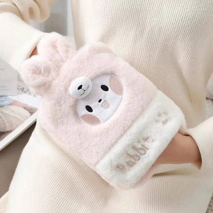 1L Plush Hand Warmer Hot Water Bag for Cozy Comfort soft pink plush hand warmer with bear face and sherpa exterior