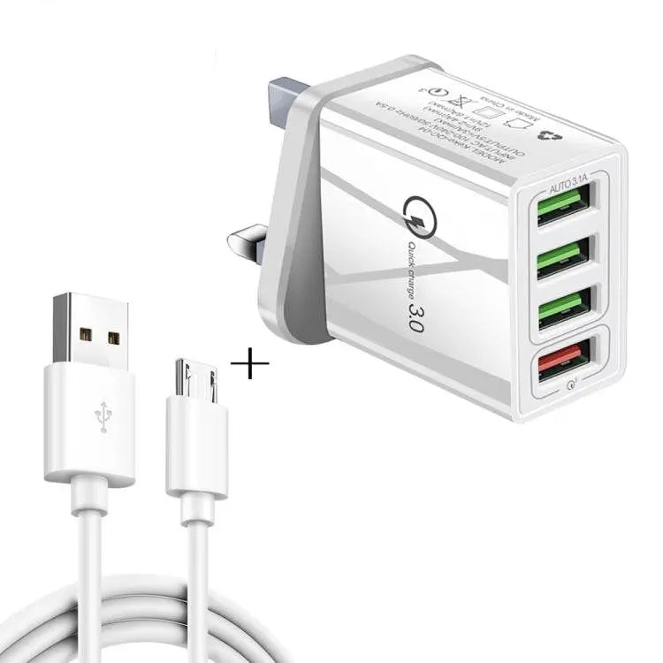 2 In 1 1M USB To Micro USB Data Cable And 30W QC 3.0 Charger Set UK Plug