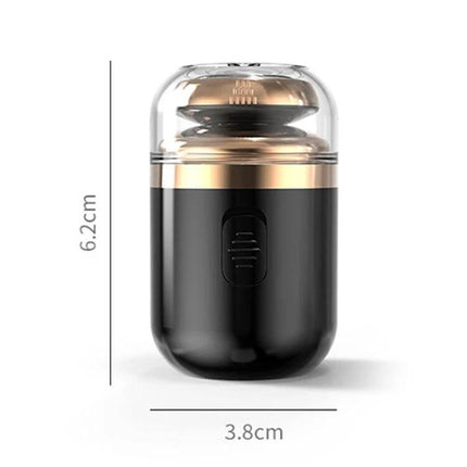 2-In-1 Mini Portable Rechargeable Electric Shaver For Travel compact black and gold travel shaver with floating blade head and dimensions 6.2 x 3.8 cm