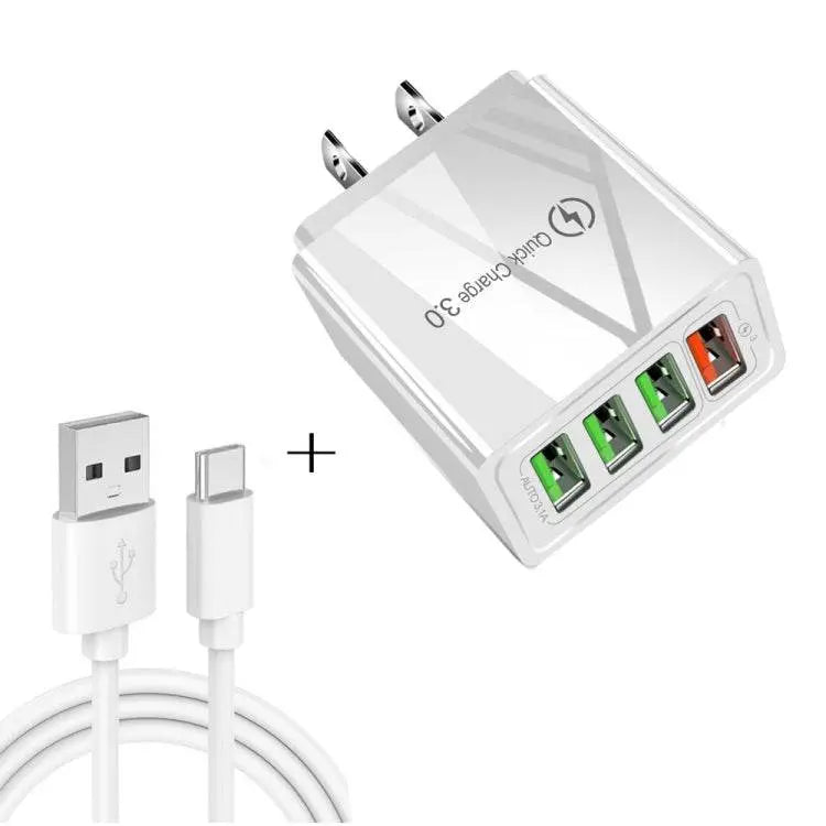 2 In 1 USB To USB-C Type-C Data Cable 30W QC 3.0 Charger Set