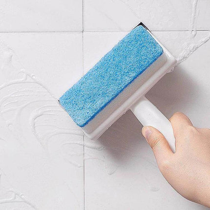 2-In-1 Window Glass Cleaning Brush With Dust Collecting used to scrub and squeegee tiled glass and mirrors, blue sponge creates foam for easy cleaning