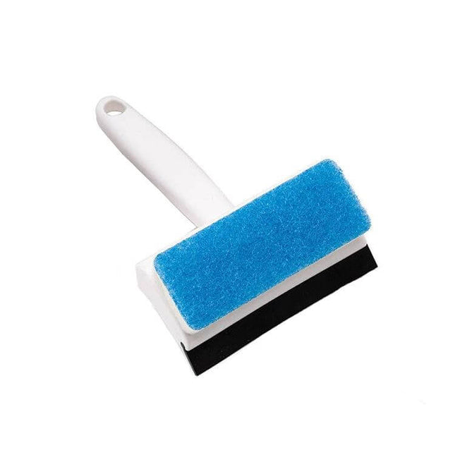 2-In-1 Window Glass Cleaning Brush With Dust Collecting - double-sided blue non-woven sponge and rubber scraper for windows and mirrors