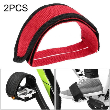 2-Pack Anti-Slip Bicycle Pedal Straps for Safer Riding red nylon 45.5x5.3cm 2-pack shown on pedal securing foot for urban commuting and wet conditions