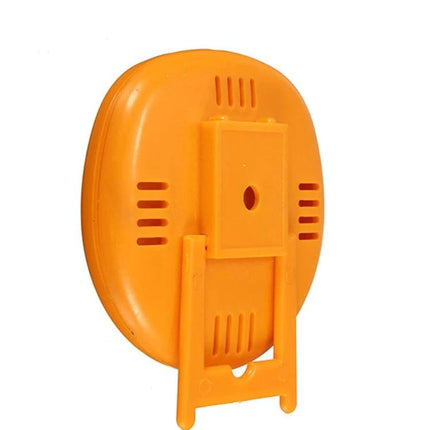 2-Pack Indoor Outdoor Freezer Thermometer With Pointer orange compact dial back showing fold-out stand and wall mount slot