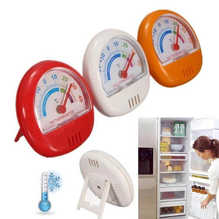 2-Pack Indoor Outdoor Freezer Thermometer With Pointer compact dial set shown in red white orange for countertop or wall use, easy pointer readings