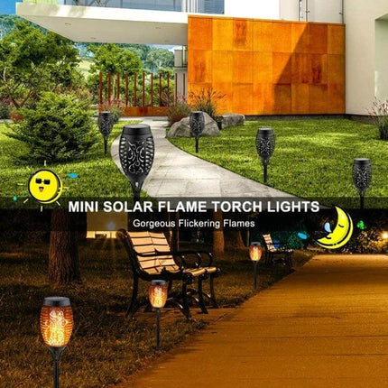 2-Pack Outdoor Solar Flame Lights for Courtyard Lawn - LED solar torch lights lining walkway and garden, flickering flame effect, rechargeable 400mAh battery