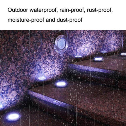 2-Pack Outdoor Solar Garden Lights, 20 LEDs, Waterproof Lawn Buried Lights installed in rainy stairway showing IP65 waterproof performance