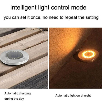 2-Pack Outdoor Solar Garden Lights, 20 LEDs, Waterproof Lawn Buried Lights - stainless ABS buried path light shown charging by day and glowing warm at night