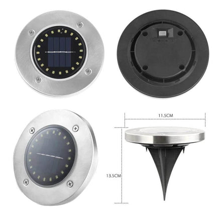 2-Pack Outdoor Solar Garden Lights, 20 LEDs, Waterproof Lawn Buried Lights - stainless round solar path lights with ground stakes, IP65 waterproof, 20 LED ring