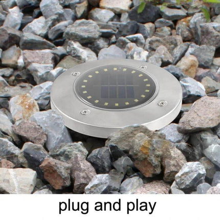 2-Pack Outdoor Solar Garden Lights, 20 LEDs, Waterproof Lawn Buried Lights — stainless steel buried path light on gravel, plug-and-play solar LED