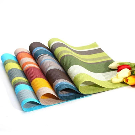 2-Pack PVC Stripe Placemats For Everyday Dining 45 X 30 Cm - colorful wipe-clean PVC placemats, slim lightweight set for family and outdoor meals