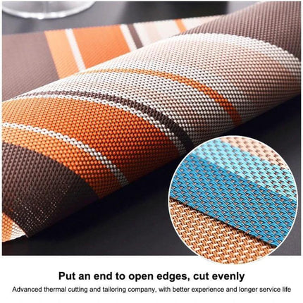 2-Pack PVC Stripe Placemats For Everyday Dining 45 X 30 Cm rolled brown orange stripe PVC placemat, wipe-clean textured table protector