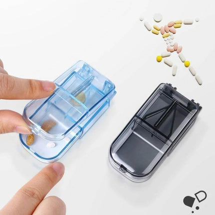 2-Pack Pill Cutter For Splitting Tablets Food Grade Plastic compact V-slot pill splitter set with two blue and gray cutters for 6–20mm tablets