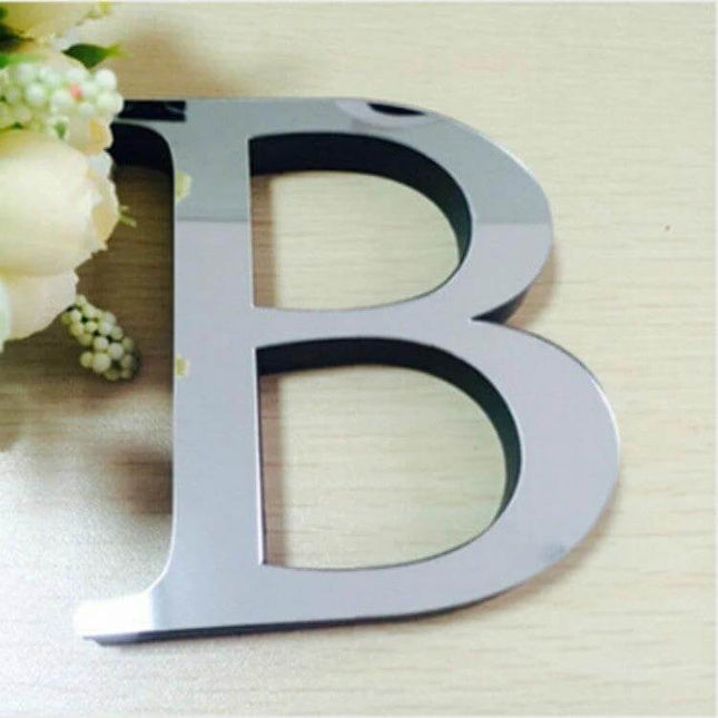 2-Piece Acrylic Mirror 3D Letter Wall Stickers For Home Decor - silver mirrored letter B wall decal, compact 3D acrylic home decor