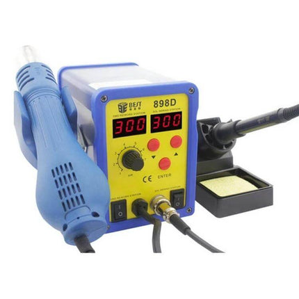 2-in-1 Hot Air Rework Station And Soldering Iron For Electronics Repair compact blue hot air gun and soldering iron with digital display