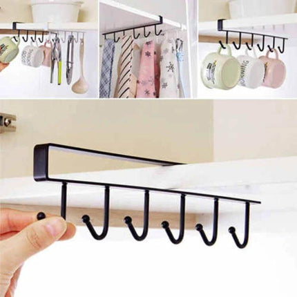 2 Pack Hooks Storage Rack For Cup And Towel Hanging Kitchen Bath Organizer - compact under-shelf iron hook rack for mugs, towels, utensils, tool-free install