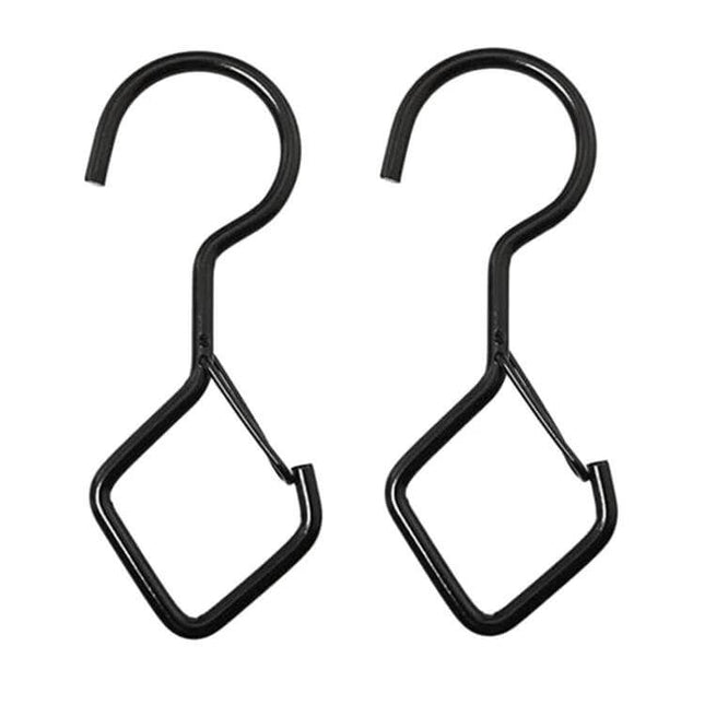 2-Pack S Hooks With Safety Buckle For Hanging Items - black metal S hooks with square safety buckles for kitchen, closet, garage organization