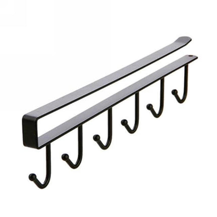 2 Pack Hooks Storage Rack For Cup And Towel Hanging Kitchen Bath Organizer - black iron 6-hook over-rail organizer for mugs towels