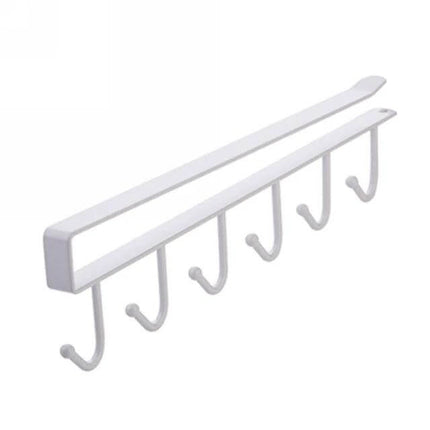 2 Pack Hooks Storage Rack For Cup And Towel Hanging Kitchen Bath Organizer - white metal 5-hook under-shelf rack for mugs, brushes and towels