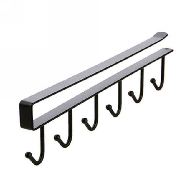 2 Pack Hooks Storage Rack For Cup And Towel Hanging Kitchen Bath Organizer - black metal 6-hook under-shelf hanger for mugs towels brushes