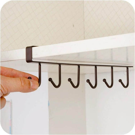 2 Pack Hooks Storage Rack For Cup And Towel Hanging Kitchen Bath Organizer - metal under-shelf hook rack holding mugs and towels, easy no-tool install