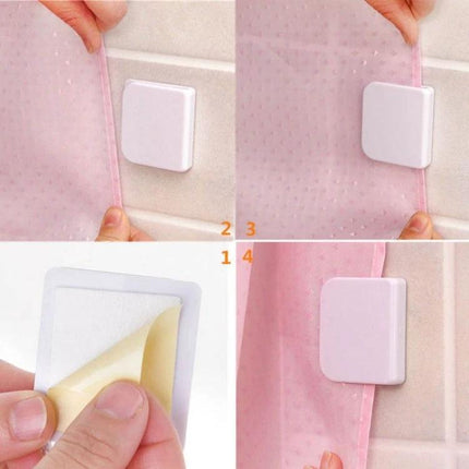 Shower Curtain Clips Set Plastic Viscose For Easy Bathroom Use 2 Pack - 2-pack pink plastic clips securing shower curtain to tile for rental bathrooms
