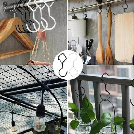 2-Pack S Hooks With Safety Buckle For Hanging Items - versatile metal S hooks for kitchen, closet, garage, plants and tools, 15kg load capacity, 2-pack