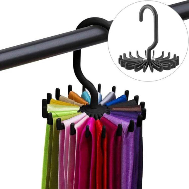 20 Claws Rotatable Tie Rack Hanger For Ties Belts Scarves hanging colorful ties on 360° rotating 20-claw organizer for small closets