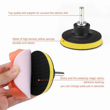 20 In 1 Drill Brush Set For Floor Wall Window Cleaning - drill adapter with 4-inch yellow backing pad, velcro, and interchangeable scouring pads