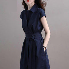 Navy Blue A-Line Waist Slimming Dress for Women