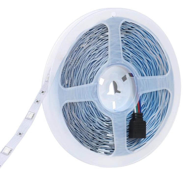 20m RGB LED Strip Lights For Indoor Decor And Ambience - 20m reel of RGB 5050 LED strip with 600 chips, 12V kit and connector, IP44 splash-resistant