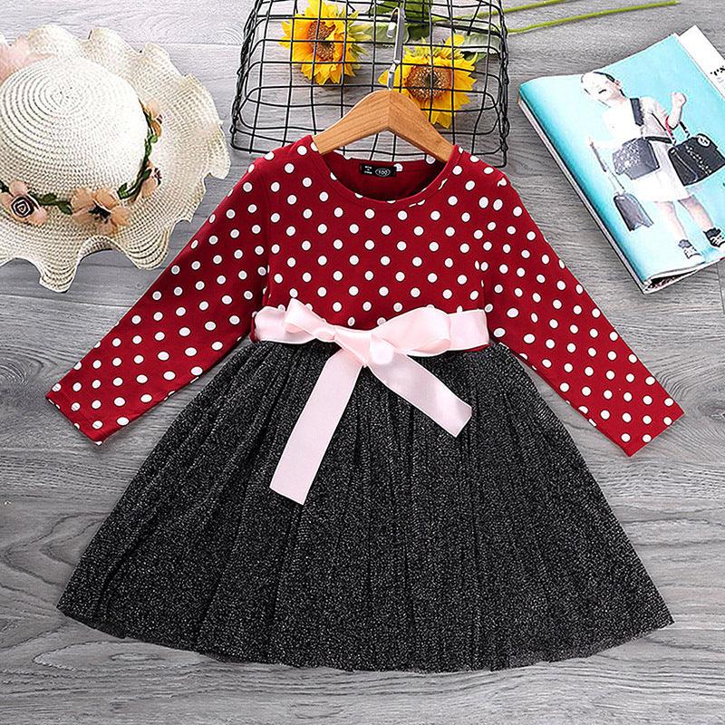 Charming Polka Dot Dress for Little Princesses Red