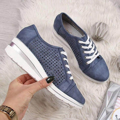 Casual Canvas Wedge Sneakers for Summer and Autumn with Breathable Air Mesh and Medium Heel