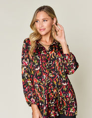 Double Take Full Size Printed Button Up Long Sleeve Shirt