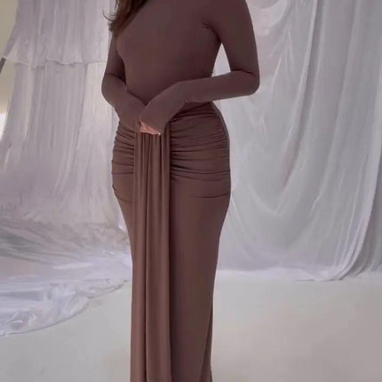 Solid Color Long Sleeve Hip Cover Dress Slim Fit For Weddings