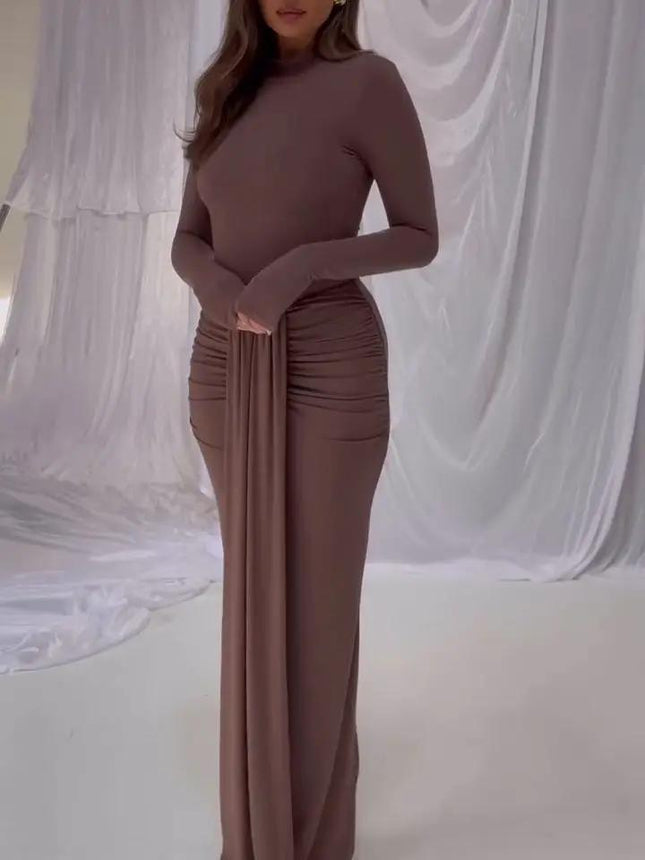 Solid Color Long Sleeve Hip Cover Dress Slim Fit For Weddings