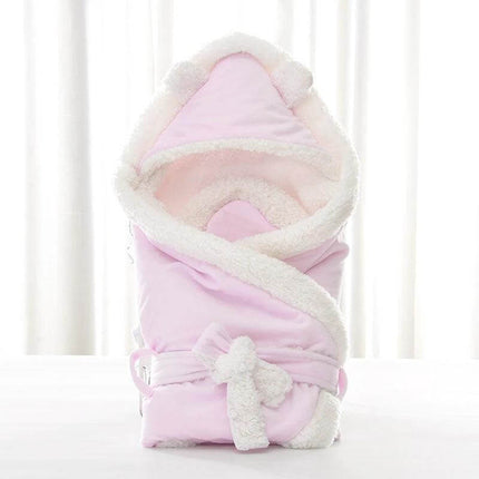 Soft Velvet Swaddle Blanket for Newborns in Winter Sizes - pink velvet hooded swaddle with plush lining, 88x88cm cozy wrap for naps and outings