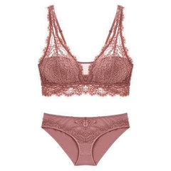 Seamless Lace Bra Set with No Rims in Mauve - Comfortable and Elegant Lingerie