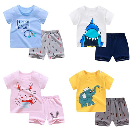Soft Cotton Short Sleeve T-Shirt and Shorts for Toddlers colorful animal ocean print matching set for 1-3 years comfortable playwear
