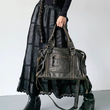 Soft Black Motorcycle Shoulder Bag With Large Capacity