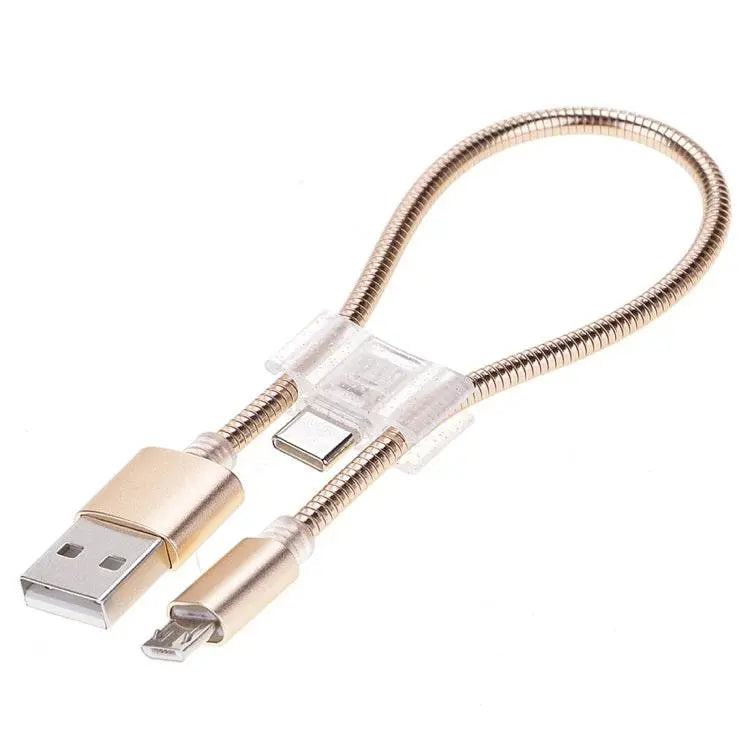 24cm 2A Micro USB Plus USB-C Type-C Flexible Charging Cable