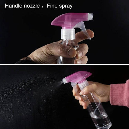 250ml Disinfection Spray Bottle for Everyday Home Cleaning showing pink handle nozzle and fine spray in use