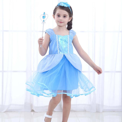 Lightweight Cotton Girls' Princess Dress for Spring and Summer Wear, Ages 3-8 - blue tulle princess dress for girls age 3-8