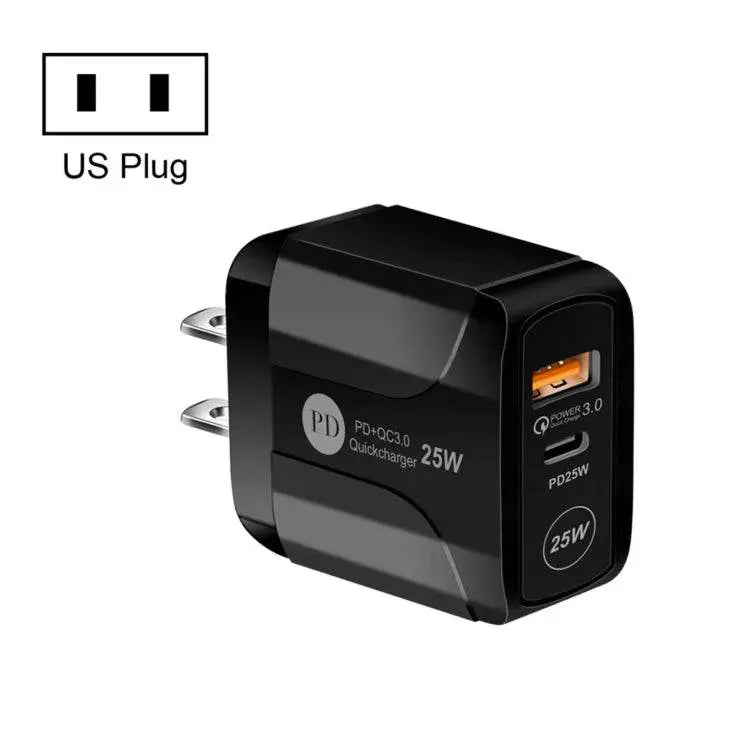 25W PD Type-C QC3.0 USB Travel Charger US EU Plug Portable