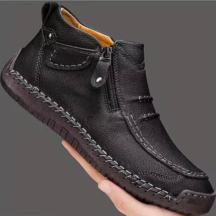 Men's Plus Size Chelsea Slip On Casual High Top Shoes black PU high-top with side zipper and contrast stitching