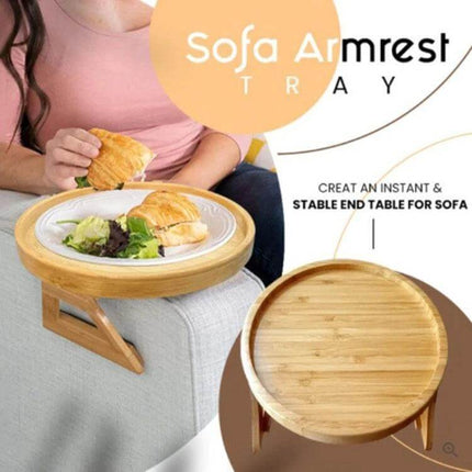 25cm Foldable Sofa Round Tray For Couch Armrest Wood Bamboo on sofa armrest holding plate and snacks, pine or bamboo foldable armrest tray